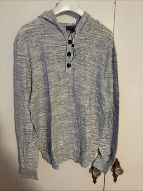 Express Heathered Light Gray Hooded Henley Sweater